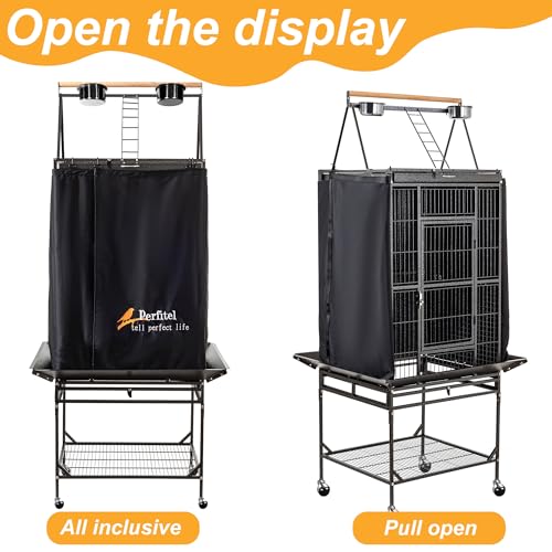 Bird Cage Cover Black Good Night Blackout Birdcage Cover (61 inch) | Durable Breathable Washable Material, Create Quiet Environmente - size: 61 inch