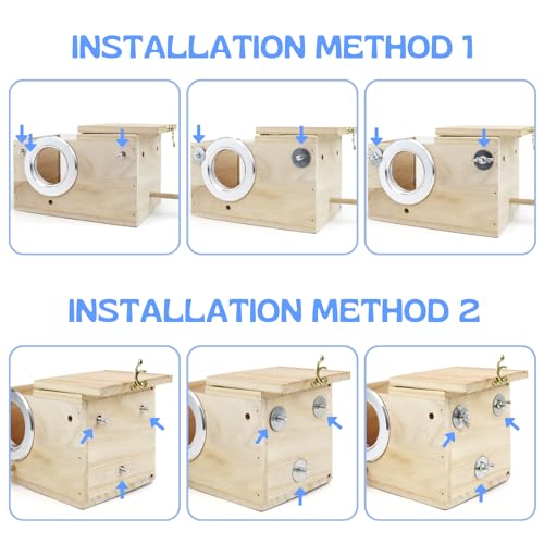 Parakeet Nesting Box - Visual Wooden Bird Nest Breeding Box | Bird Cage House with Perch for Lovebirds Cockatiel Budgie Finch Parrot