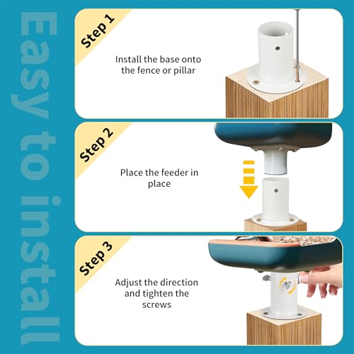 Metal Fence Pole Mount Adapter for Smart Bird Feeder Durable, Weather-Proof Post Mount Base Bird-Feeder with 6 Screws Easy Installation