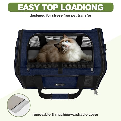 GAPZER Cat Carrier 18x11x11 United Airline Approved, Soft Pet Flying Kennel | Small Dog Chihuahua Crate 5-10 Pounds, Softshell Kitty Taxi Transport Cage 18lbs, Sturdy Miniature Poodle Top Loader Vet Case - color: Navy