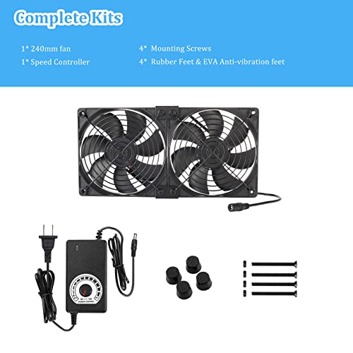 Big Airflow 2 x 120mm 240mm AC 110V 120V 220V 240V Variable Speed Fan for Mining Machine Cabinet Chassis Server Workstation Cooling