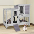 2-Story Rabbit Hutch Indoor Bunny Cage Outdoor Guinea Pig House with Wire Mesh Floor, Leak-Proof Trays, Lockable Wheels for Rabbits, Guinea Pigs, 40.6" L x 26" W x 37.6" H