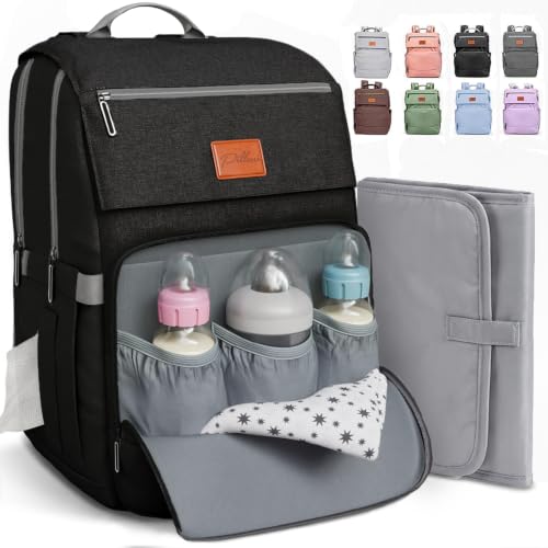 Baby Diaper Bag Backpack - Baby Bag for Girls & Boys, Large Waterproof Diaper Backpack - Baby Shower Gifts for Boys & Registry Must Haves - Travel Diaper Bags with Changing Pad - Newborn Stuff - color: B. Black, style: Classic