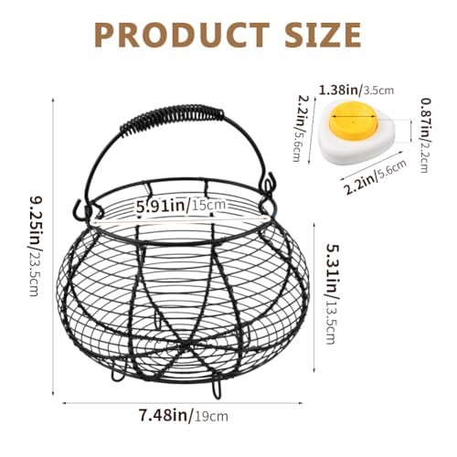 Wire Egg Basket for Gathering Fresh Eggs Holder,Retro Handle Egg Gathering Basket,Metal Eggss Holder-Countertop,Farmhouse-Eggs-Storage Container for Kitchen Easter Decor(Black) - color: Black
