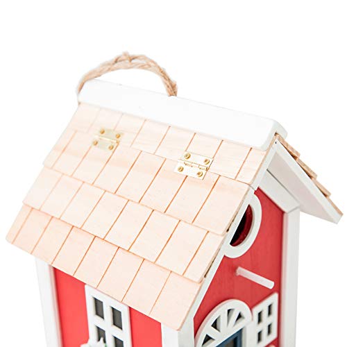 MEWANG Rustic Wooden Bird House for Outside - Hanging Colorful Bird Feeder Cottage, Unique Garden Decor Gift for Hummingbirds, Bluebirds & Wild Birds - color: Red