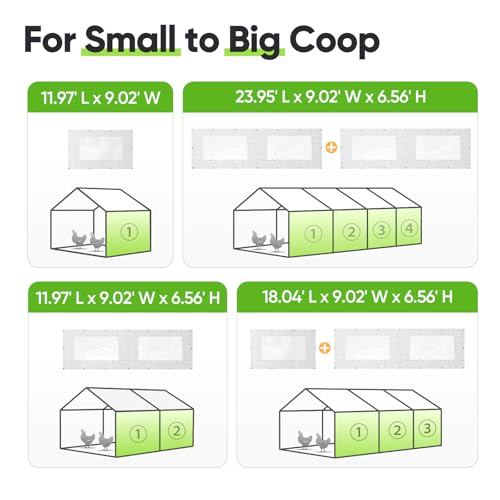 Quictent 6.6x4 FT Chicken Coop Cover Heavy Duty Winter Wrap with Window, Waterproof Chicken Run Tarp, Windproof Insulation Shield, 20 Ball Bungees (Side Panels, 2 Packs)
