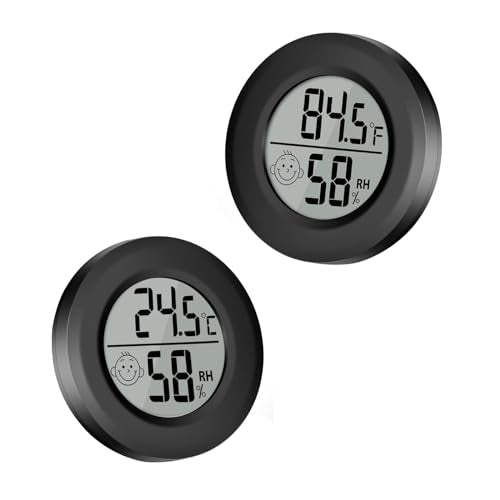 2Pcs Mini Digital Indoor Thermometer Hygrometer Meters Gauge | Accuracy Room Temperature and Humidity Monitor for Reptile Humidors Jars Incubators Guitar Case Green House Fahrenheit (℉)