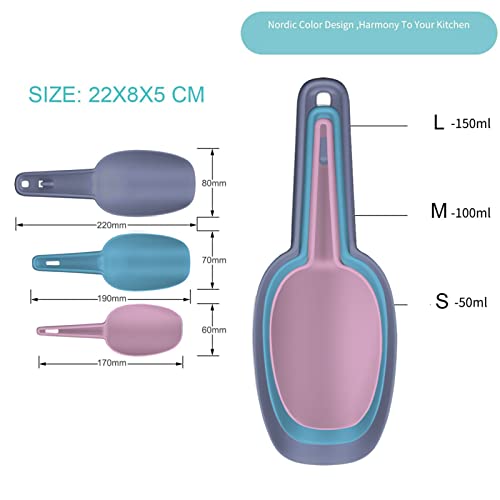 3 in 1Ice Scoop Set, Multi Purpose Plastic Kitchen Scoops Canisters, Ice Scooper for Freezer, Rice, Canisters, Flour, Dry Foods, Candy, Pop Corn, Coffee Beans and Pet Food - color: Gray+Blue+Light Pink