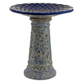 Sunnydaze Outdoor Ceramic Bird Bath, 22.5” H, Glazed Bowl, Blue Lava Finish | 2-Piece Birdbath, 6 Cup Water Capacity, UV & Frost-Resistant, Easy Assembly, Shallow Bird Bath Bowl with Pedestal for Garden - style: Blue Glazed with Lava Distressed Pedestal