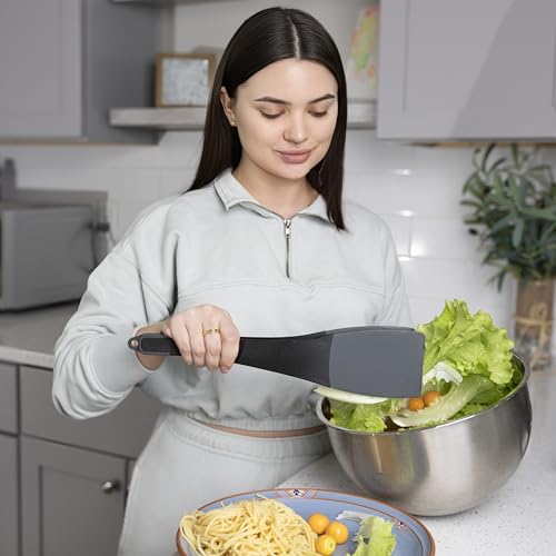 Fox Run 3-In-1 Black Nylon Spatula, Tongs, and Turner, Safe For Non-Stick Pans, 14" - size: 14” x 3” x 3.5”