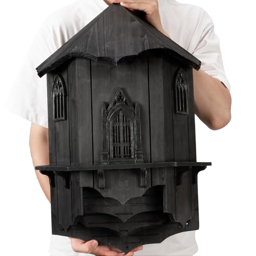 VIREESR Large Bat House for Outdoors,4-Chamber Castle Bat Box,200-Capacity | Cedar Wooden Bat House, Bat Boxes for Outside for Tree, 4 Chamber Design to Attract Bats, Weather-Resistant, Black - size: XL Black