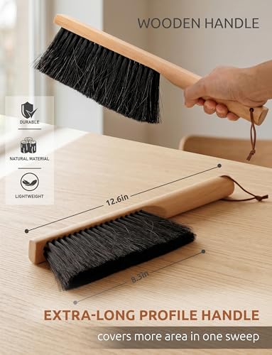 TAKAVU Horsehair Counter Brush, Beech Wood Handle, 12.6in Hand Brush | Sweeps Workbench, Patio Cushions, Outdoor Furniture, Sawdust, Drafting Tables & Fireplace, Soft Bristle
