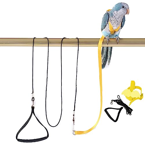Parrot Harness Adjustable Bird Harness Flying Rope Strap Outdoor Training Traction Rope for Small Parrots Anti-Bite,Bird Nylon Rope with Cute Wing (Yellow) - color: yellow