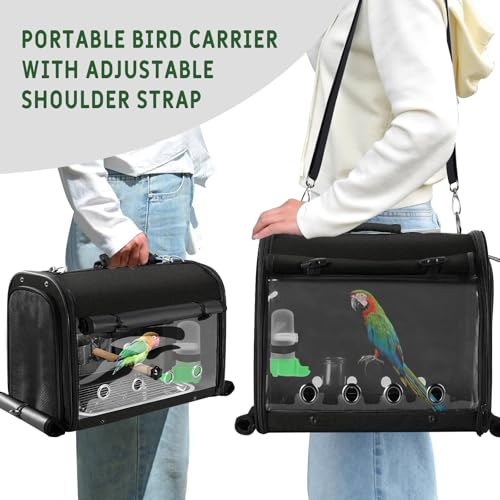 Sanmoncare Bird Carrier Bag Cockatiel Travel Cage with Stand, Lightweight Travel Carrier for Small Bird, Portable Parrot Travel Bag, Pet Transparent Travel Backpack - color: Black