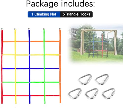 Climbing Cargo Net,Ninja Warrior Obstacle Course for Kids,Rope Net Ladder Monkey Bars for Rock Wall Jungle Gyms Playground Ribbon Training for Indoor and Outdoor Swing Set Tree House