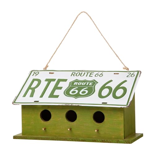 Glitzhome 14" Hanging Birdhouse for Outside, Green Licence Plate Design - Spring Ready Nesting Box & Christmas Garden Gift Idea - color: Retro Green