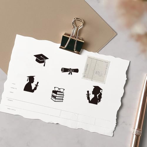 AHANDMAKER 5 Styles Egg Stamps, Graduation Theme Mini Wooden Rubber Stamp for Fresh Eggs Unique Designs Egg Drawing Stamps for Eggs Famers and Chicken Owners Scrapbooking Card(No Ink Include) - style: Graduation
