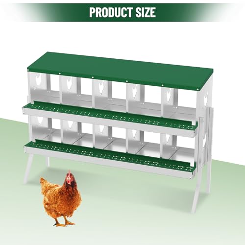 10-Hole Chicken Nesting Box, Rustproof Galvanized Steel Roll-Out Egg Collection with Vented Design, Laying Box for Hens, Poultry Coop Accessories for Egg Layers - color: green, size: 53.5"L x 16.9"W x 26.6"H