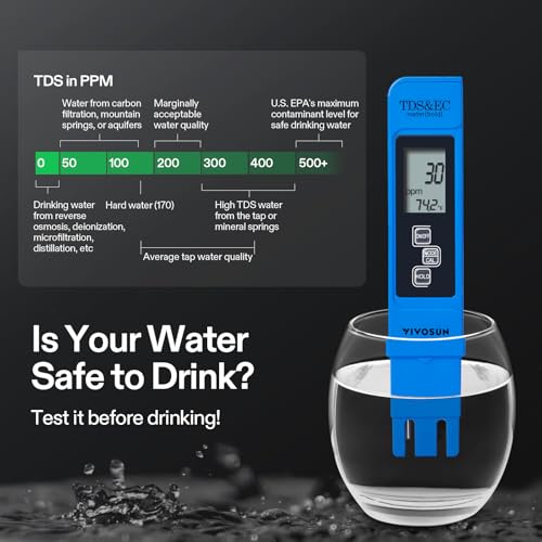 VIVOSUN Digital pH Meter TDS EC Meter for Water 0.01 Accuracy Hydroponics | ±0.01 pH Accuracy, ATC, Auto Calibration, LCD Display, Hold Function, for Hydroponics Aquarium Pool Drinking, UL Certified - color: Yellow+Blue
