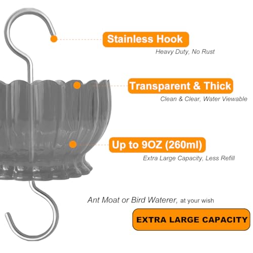 9oz Plastic Ant Moat for Hummingbird Feeder, 2-Pack Blue Daisy Insect Guard | Stainless Hooks, Floral Buffer, Transparent Nectar Protector, Water Barrier Blocking Bugs, 9 Ounce/270ml Capacity - color: Blue, size: 2PC/Pack