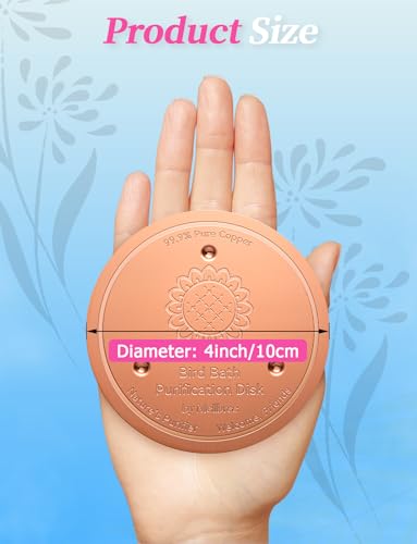 Mellbree 2-Pack Bird Bath Purification Disk, 99.99% Pure Copper Disc Cleaner Safe for Outdoor Bird Bath, Solar Fountains and Concrete Bowls - Bird-Safe Gift for Bird Lovers 0.6mm (Sunflower Pattern) - color: Copper-Sunflower