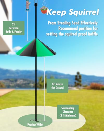 Squirrel Baffle for Bird Feeder Pole, 19” Oversized Squirrel Guard Baffle,Bird Feeder for Outdoors Protector, Pack of 1, Black Green