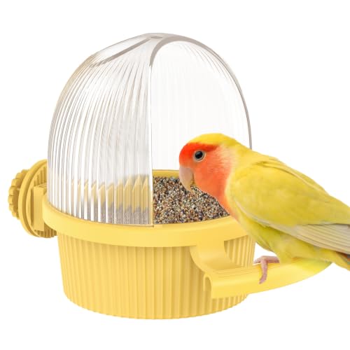 Pawfly No Mess Bird Feeder, Bird Cage Feeder, Bird Bowls for Cage, Bird Feeder for Cage, Bird Water Dispenser, Parakeet Feeder Waterer for Parrot, Cockatiel, Budgie & Lovebird,Yellow - color: Yellow
