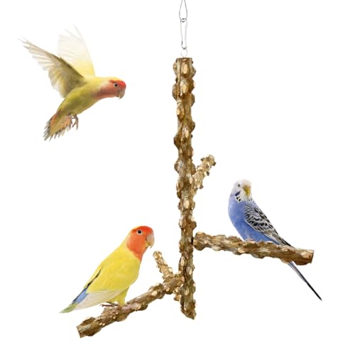 FlidRunest Bird Perch, Hanging Bird Tree Ceiling Perch Swing Toy, Natural Pepper Wood Bird Training Toy for Parrot Parakeet Cockatiel Conure Small-Medium Birds