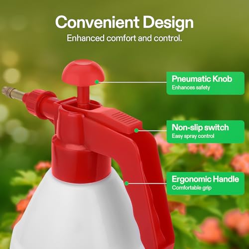 VIVOSUN 27oz Pump Sprayer, Handheld Garden Water Sprayer Bottle | with Adjustable Brass Nozzle, for Spraying Plants, Flowers, Weeds and Cleaning, Red - color: Red, size: 27oz