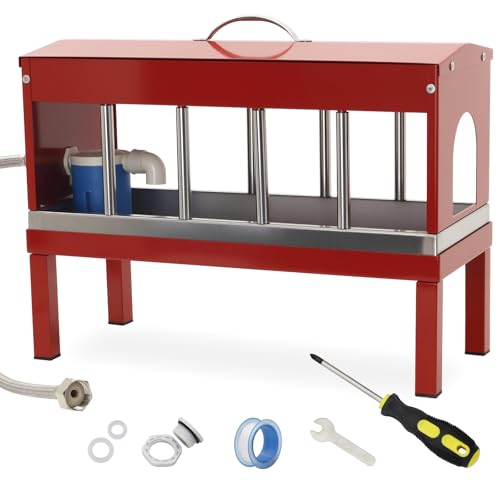 Automatic Chicken Waterer Stainless Steel with Stand Pigeon, Duck, Goose | Adjustable water level float valve system, 11 water holes, Gravity-fed, Removable top dust cover, Garden Hose & quick connect