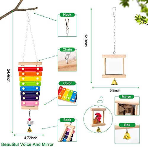 9PCS Chicken Toys for Coop Accessories - Chicken Xylophone Toy, Chicken Mirror, Chicken Ladder Bridge, Coop Swing, Vegetable Hanging Chicken Feeder, Chewing Foraging Toys, Gifts for Hens - size: 9pcs