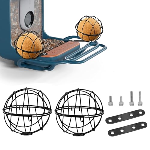 2 Pack Metal Suet Ball Holders with Metal Perch Extender, Compatible with BirdBuddy Smart Feeders & Others with Ready 5 mm Screw Hole, Bird Feeder Accessories