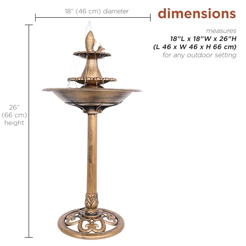 Alpine Corporation 40" Tiered Pedestal Fish Fountain Birdbath, Cascading Outdoor Water Feature for Garden, and Backyard Décor, Gold - color: Gold