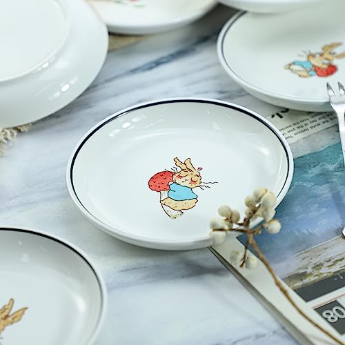 Cute Cartoon Animals Pattern Ceramic Sauce Dishes, Seasoning Dishes, Sushi Soy Dipping Bowls, Appetizer Plates, Dessert Plates, Little Cat Bird Feeding Bowls, Set of 6-Rabbits-5 Inch - color: Rabbits, size: 5 Inch