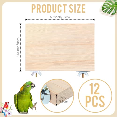 Reginary 12 Pcs Wood Bird Platform Rectangle Wood Perch Stand Board Habitat Cage Corner Shelf with Washers Bird Paw Grinding Clean Accessories for Pet Budgie Parrot Cockatiels