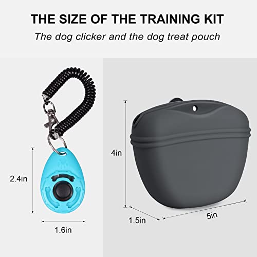 Left&Right Dog Clicker Training Kit,Silicone Dog Training Treat Pouch and Dog Clickers,Dog Treat Bag with Clicker Training for Dogs,Pet Treat Bag with Magnetic Buckle Closing and Waist Clip,Dark Grey - color: Dark Gray
