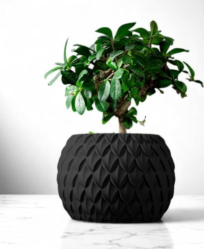 Obsidian Dragon Egg Planter – Modern Textured Black Flowerpot for Indoor Plants – Mythic Scales Design – Ideal Orchid Pot, Boho Succulent Pots, Outdoor Decor (Black, Standard 5.5" x 5.5" WH)