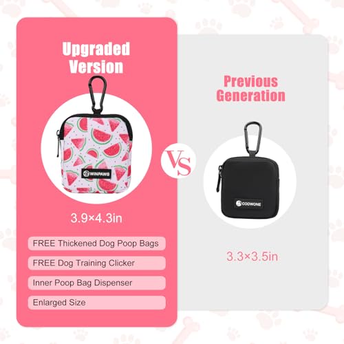 Dog Treat Pouch with Training Clicker,Waterproof Nylon Fabric Poop Bag Holders for Leashes,Hands Free Small Dog Walking Bag with Carabiner, Pet Puppy Training Walking Essentials (Watermelon) - color: Watermelon