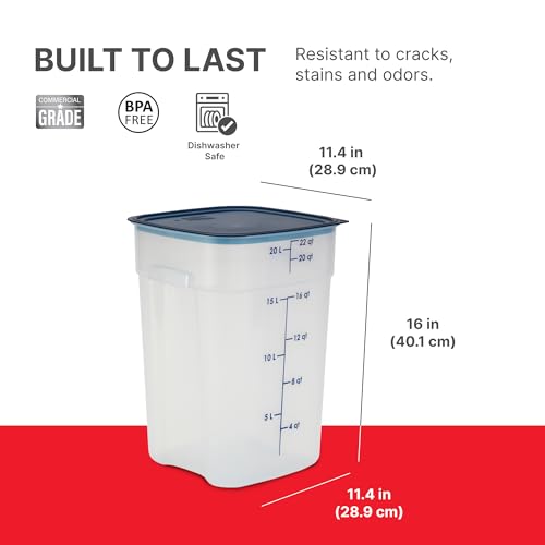 Cambro FreshPro 22 Quart (QT) Food Storage Container with Lid (Restaurant Grade) - for Food Prep, Commercial Kitchen, Pet and Dog Food Container (Translucent) - size: 22 Quart