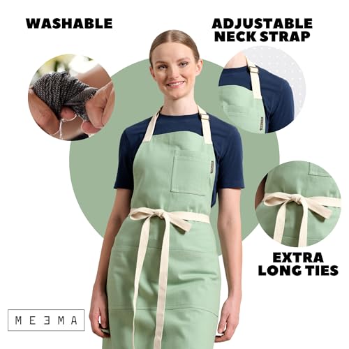 Chef Aprons for Women with Pockets, Adjustable Bib Aprons for Cooking - color: Sage Green