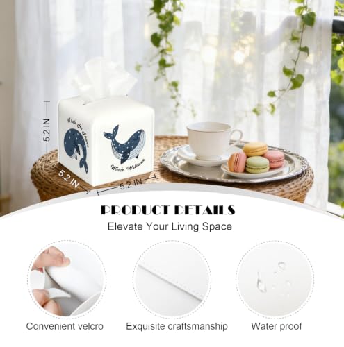 Cute Whale Welcome&Hi There Tissue Holder,Kids Bedroom Decor | 5.2Inch Funny Whale PU Tissue Box Cover,Decor Fits Bathroom, Nursery, Bedroom & Apartment,Gift for Birthday&Housewarming Gift - color: White Decoration Theme-11