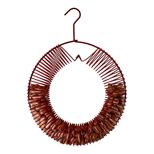 Red Peanut Wreath Bird Feeder, 13 Inch Hanging Whole Nut Feeder | 13 Inch Wreath; Whole Peanut Feeder; Attracts Jays; Hanging Design