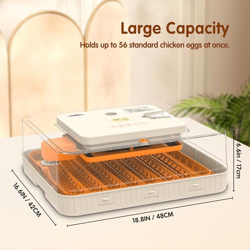 56 Egg Incubators for Hatching Eggs with Auto Egg Turner, Automatic Humidity & Temperature Control, LED Candle Light, Hatch Days Display, 360° View for Chicken, Duck, Goose, Quail, Bird Eggs - size: 20.0"L x 8.0"W x 18.0"H