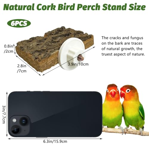 kathson Natural Cork Bird Perch Stand Platform Small Birds Wooden Rectangle Stand Perch Parakeet Chewing Toy Cage Accessories for Lovebirds Cockatiels Conures Parrots(Style B,6PCS) - color: Side view style 6PCS, size: 3.9 x 2.8 x 0.8 inches