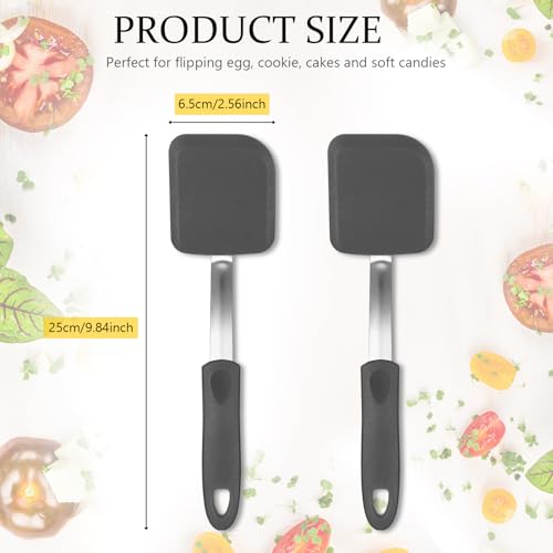 Silicone Cookie Spatula Turner 2 Pack Mini Brownie Spatula Flexible Kitchen Small Silicone Turner for Nonstick Cookware Heat Resistant No Scratch Flipper for Egg(Solid Flat,Grey) - color: Gray