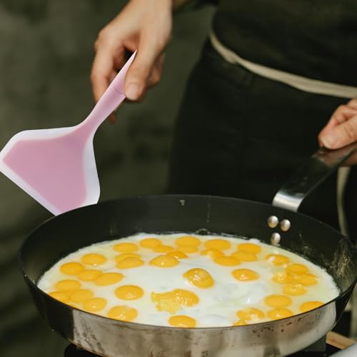 Hitefu 2 Pcs Silicone Spatula Turner, Green & Pink | Wide Pancake Flipper, Tamagoyaki Shovel, BPA Free, Non-Stick Egg Flipper, For Omelette, Pizza, Steak & Fish - color: Green & Pink