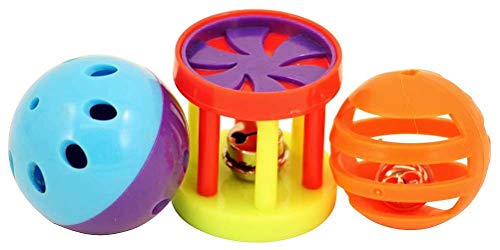 Bonka 1195 1.5" Plastic Bird Toy Pack for Small Medium Birds | Three interactive rattling foot toys with rolling and wobbling action for active bird play - size: Pack (1)