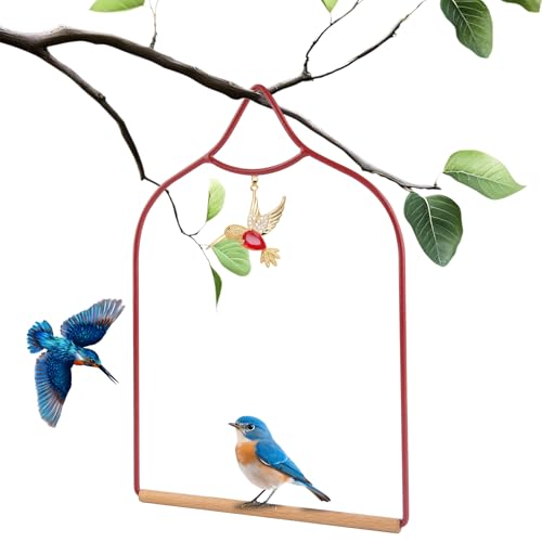 Hummingbird Swing - Metal Hummingbird Swings and Perches with Wooden Dowel for Outdoor Garden Patio Backyard Hanging, Bird Essentials