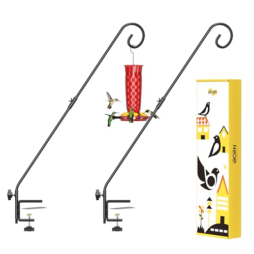 iBorn Deck Hook for Bird Feeder, Hummingbird Feeder Hanger for Deck Railing, Heavy Duty Deck Hanger for Outdoors Hanging, 360° Rotatable Arm, Solid Wire, 28 Inch, Pack of 2 - style: 28" C Clamp for Deck,2 Pack