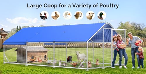Large Metal Chicken Coop with Galvanized Hardware Cloth, Chicken Coop Run Pen for Yard with Waterproof Cover, Outdoor Large Walk-in Chicken Coops for 30 Chickens Duck Pen House Cage Run - size: 212.6"L x 106.3"W x 76.8"H